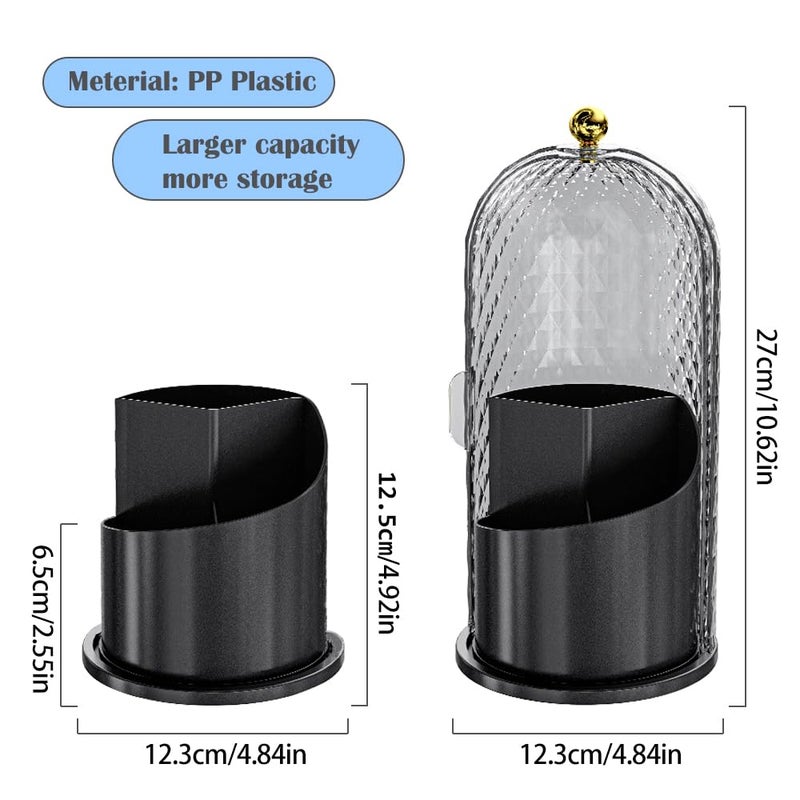 JIANGLAI Makeup Brush Holder with Lid, 360 Rotating Multifunction Clear Dustproof Skincare Cosmetic Tools Storage Organizer for Vanity Desktop Bathroom Countertop (Black) - Image 2